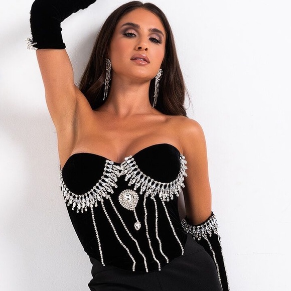 Velvet Rhinestone Corset Top - Picture 1 of 5